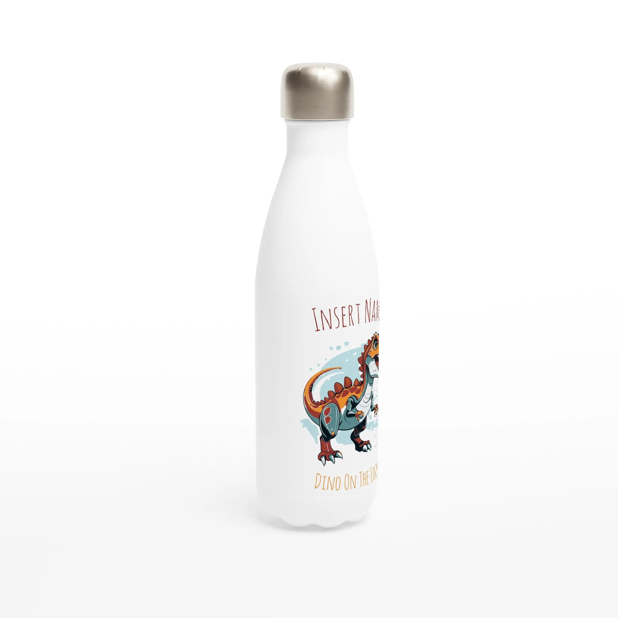 Personalisable White 17oz Stainless Steel Water Bottle - Robo T-Rex