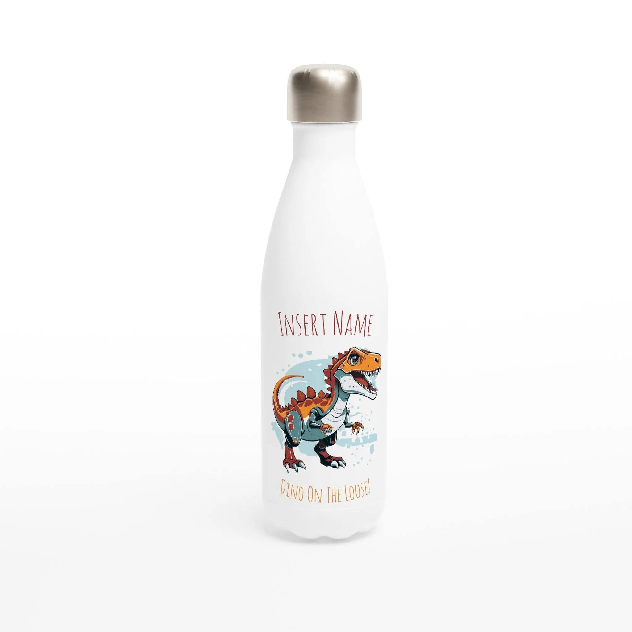 Personalisable White 17oz Stainless Steel Water Bottle - Robo T-Rex