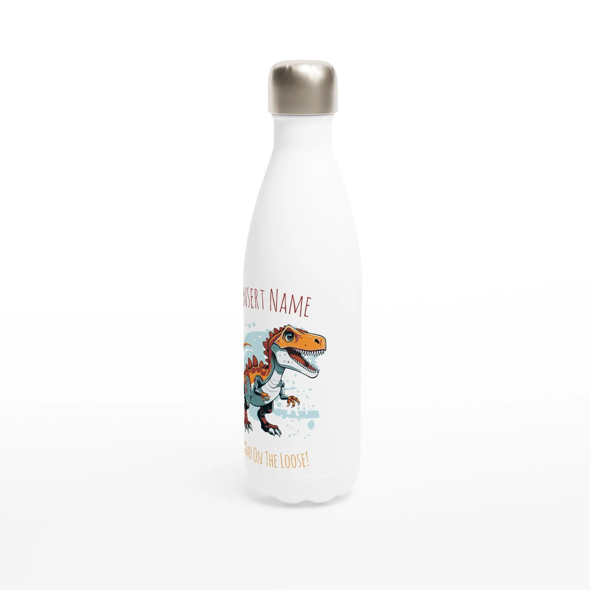 Personalisable White 17oz Stainless Steel Water Bottle - Robo T-Rex