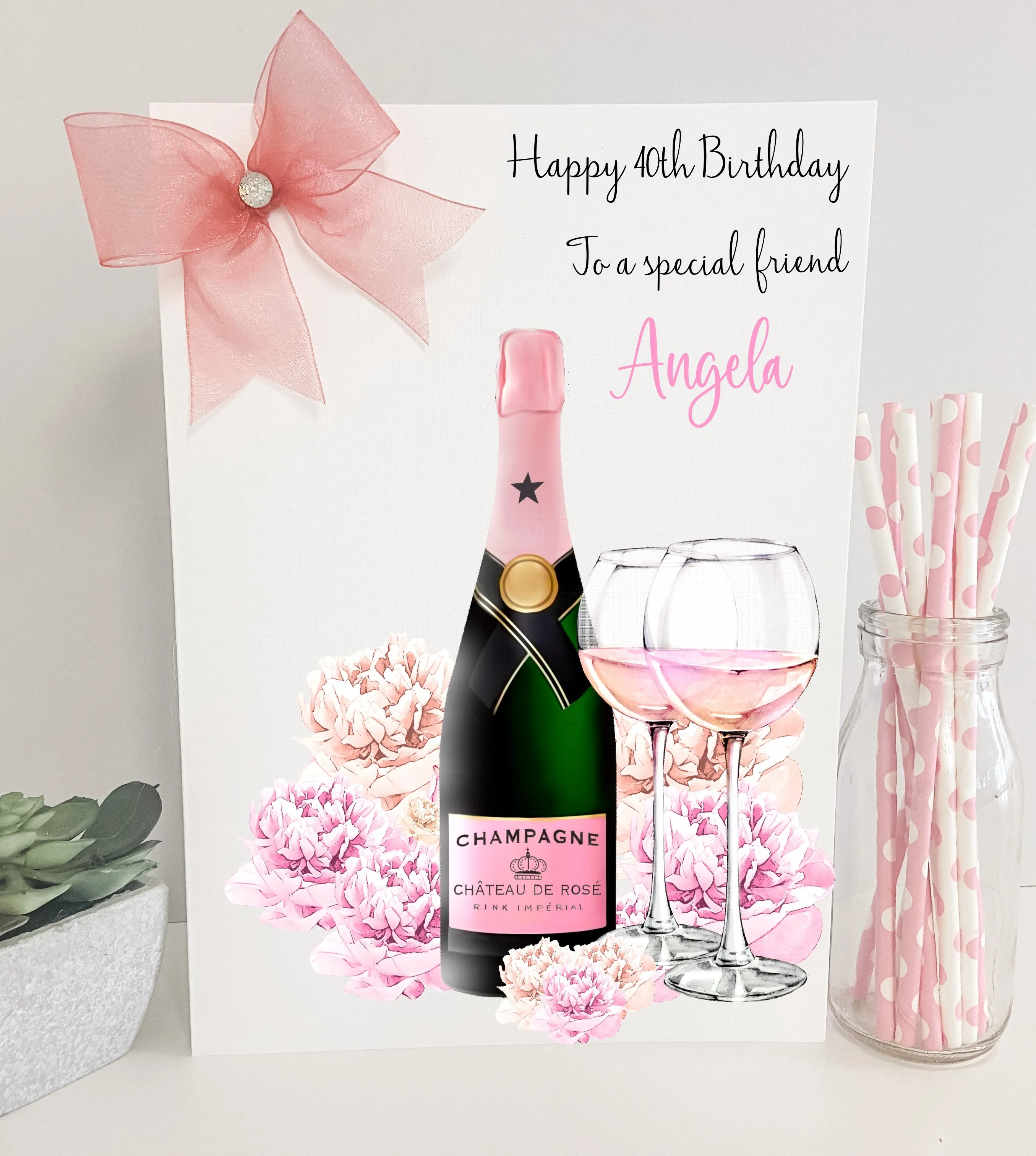 Personalised Birthday Gift Bag Floral Pink Champagne