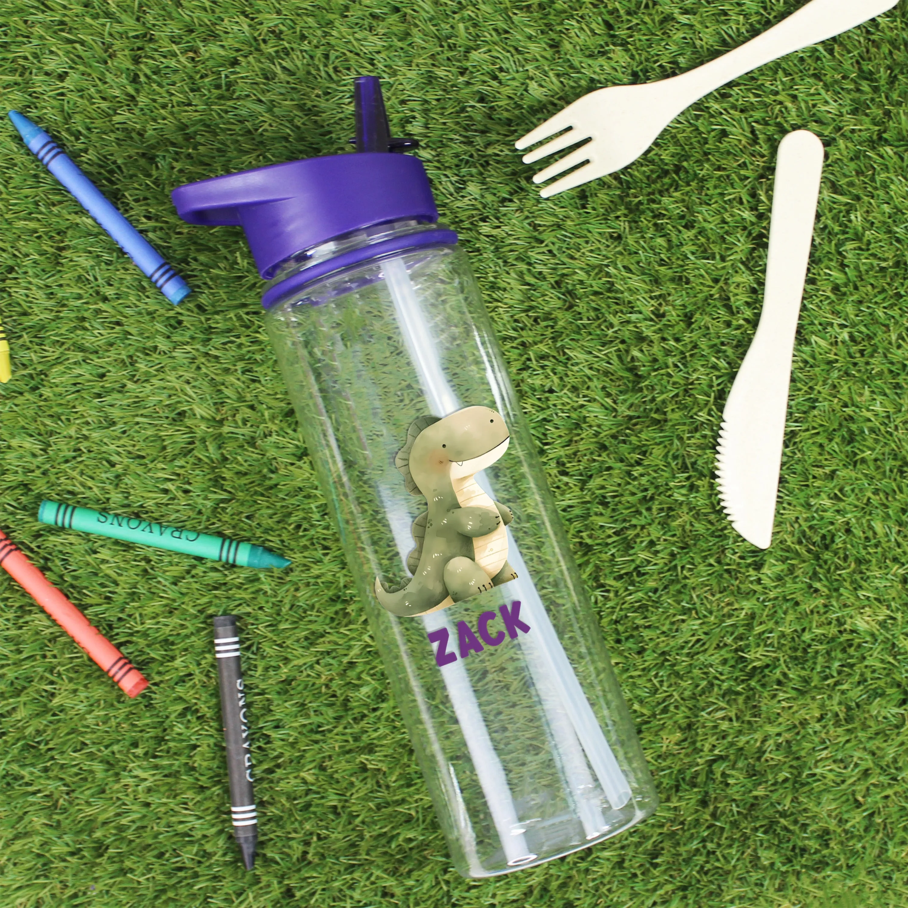 Personalised Children's Dinosaur Flip Straw Water Bottle, 725ml