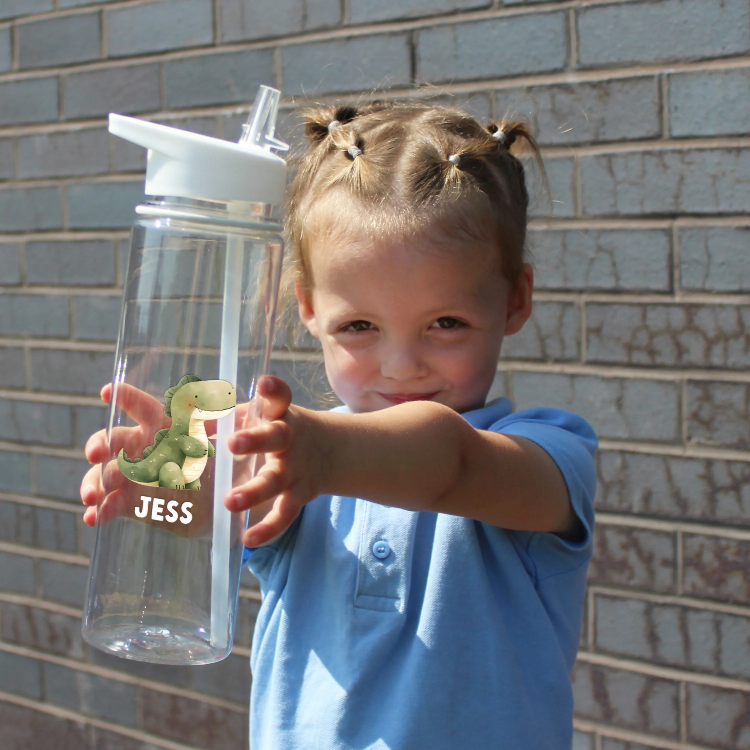 Personalised Children's Dinosaur Flip Straw Water Bottle, 725ml