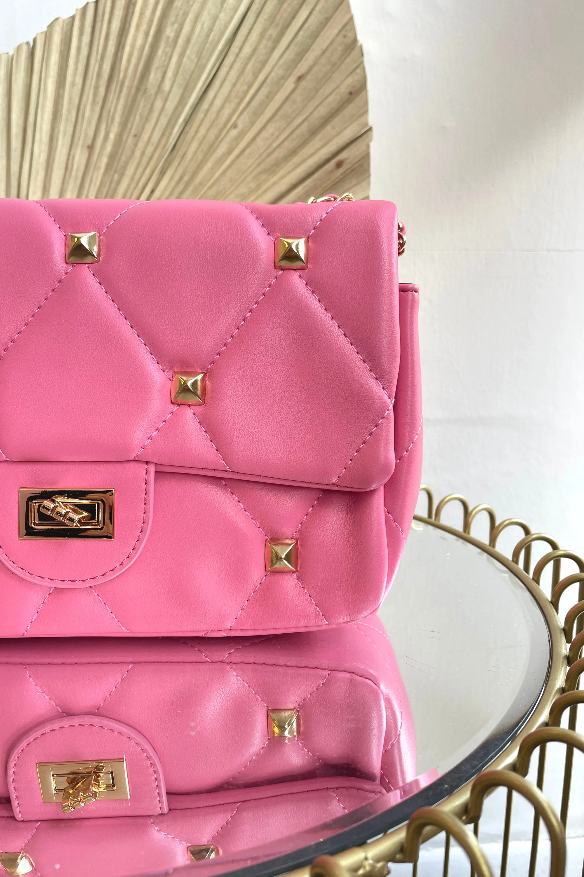 Pink Quilted Flap Over Bag