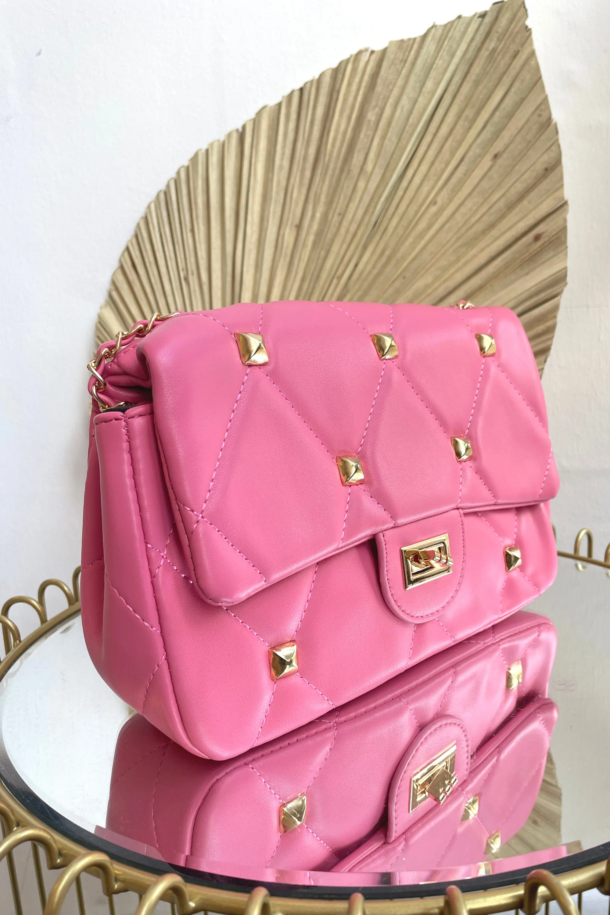 Pink Quilted Flap Over Bag