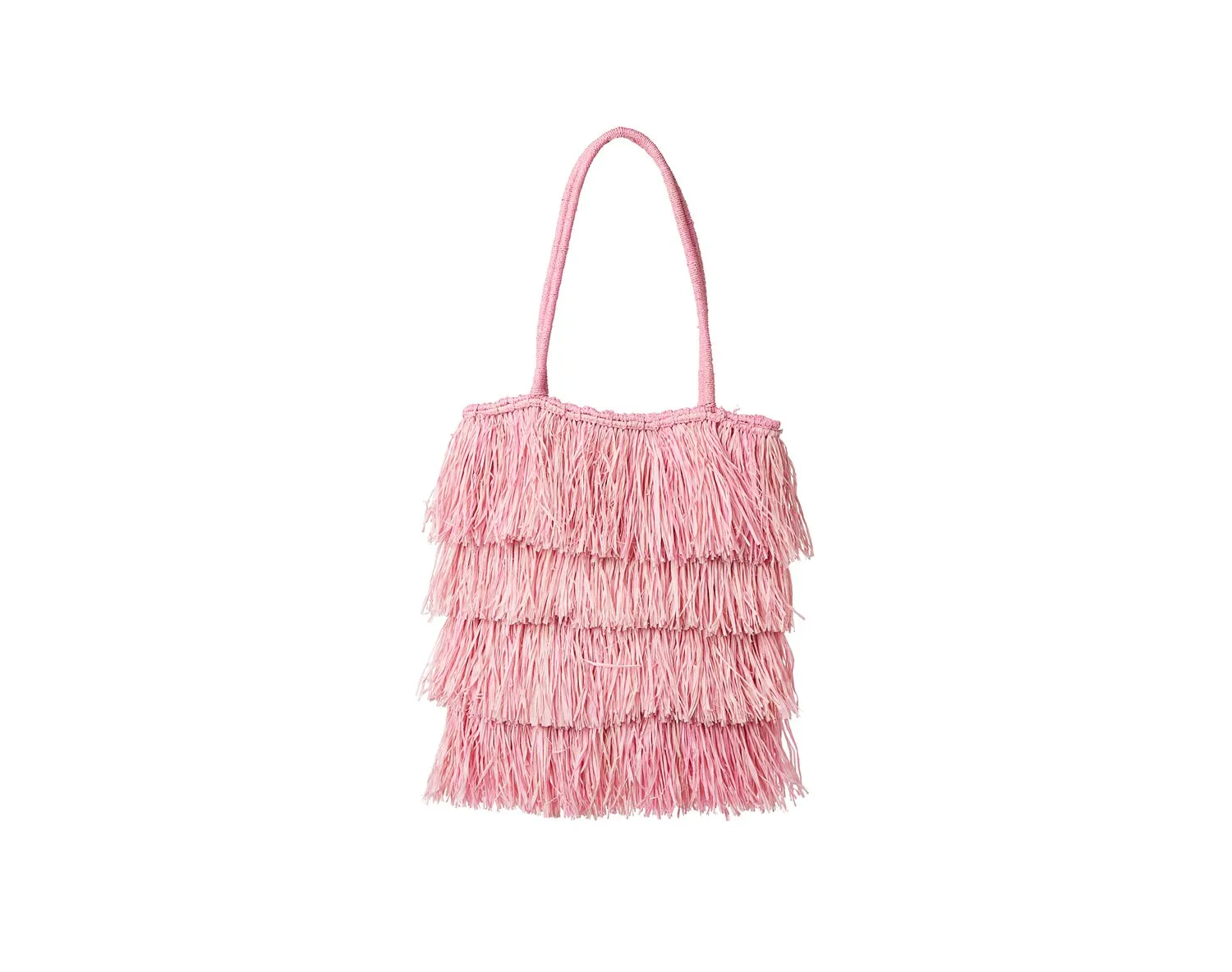 Pink Raffia Fringe Tote