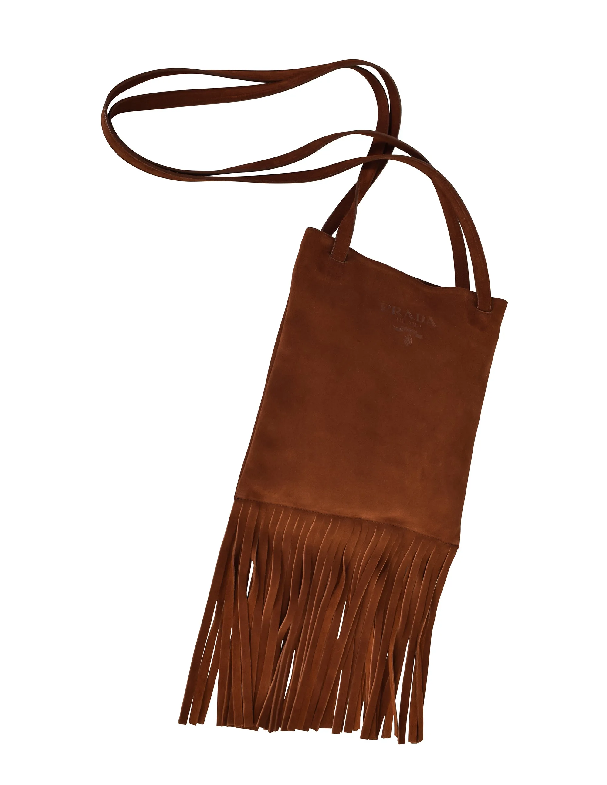 Prada Vintage Brown Suede Fringe Crossbody Shoulder Tote Bag