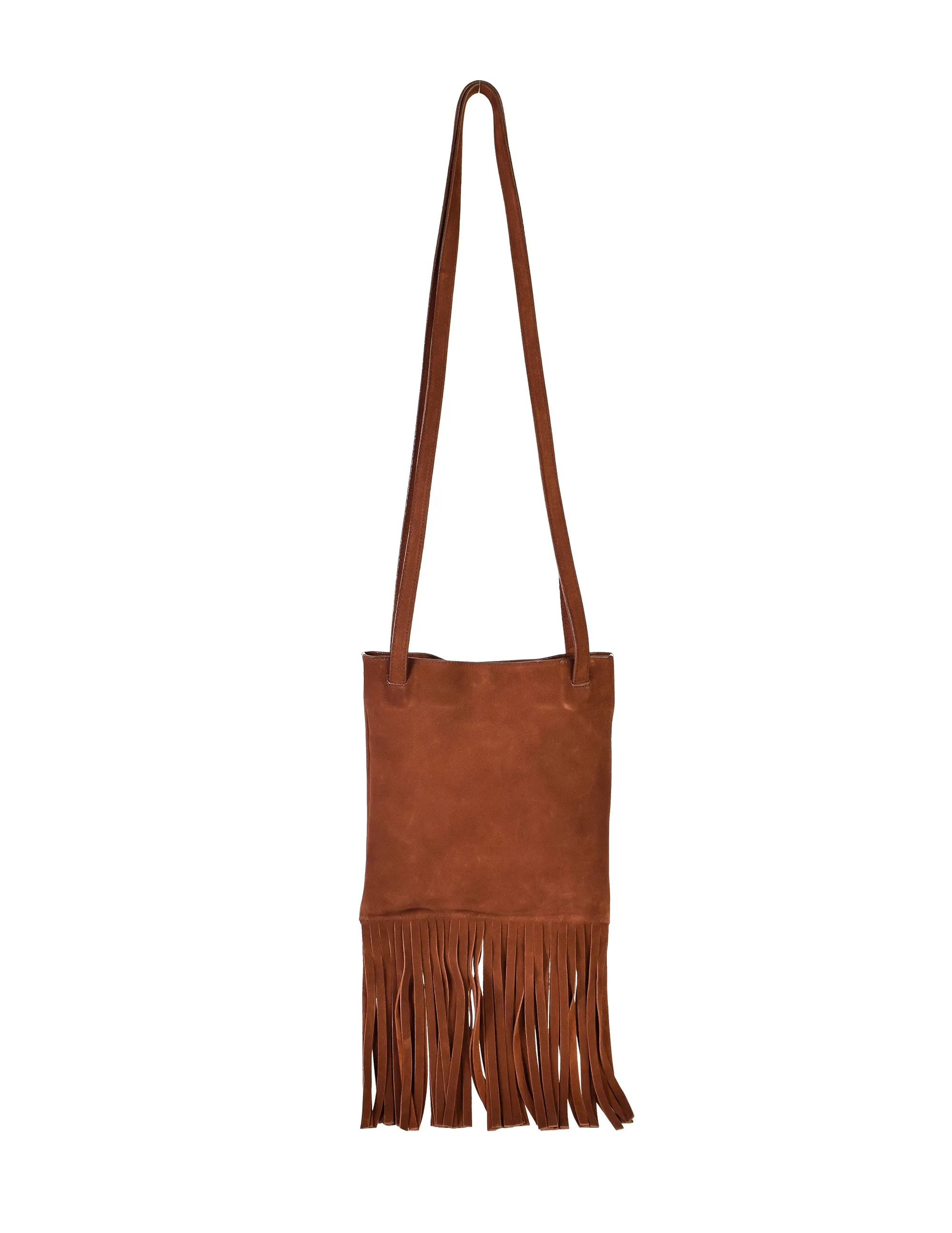 Prada Vintage Brown Suede Fringe Crossbody Shoulder Tote Bag