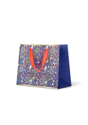 Premium Gift Bag Medium: Embossed & Foiled Blue Floral Circle Pattern