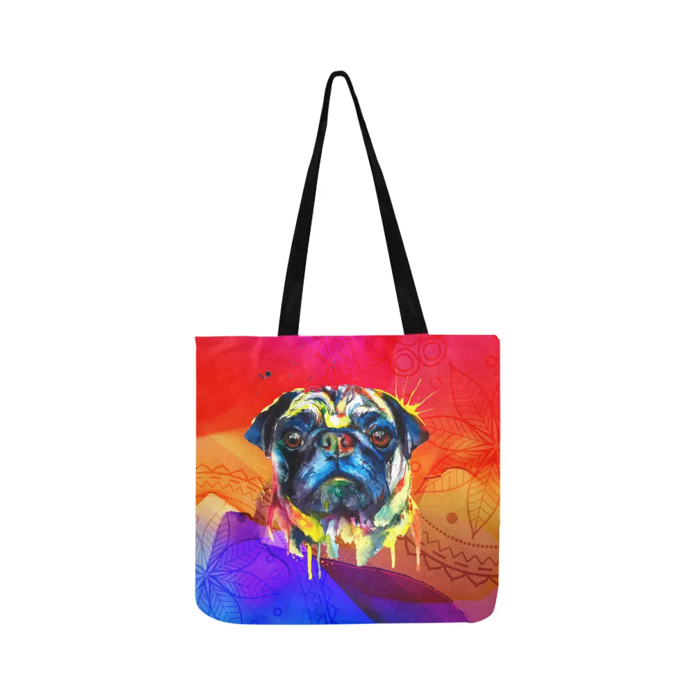 Pug Watercolor Reusable Shopping Bag (Two sides)