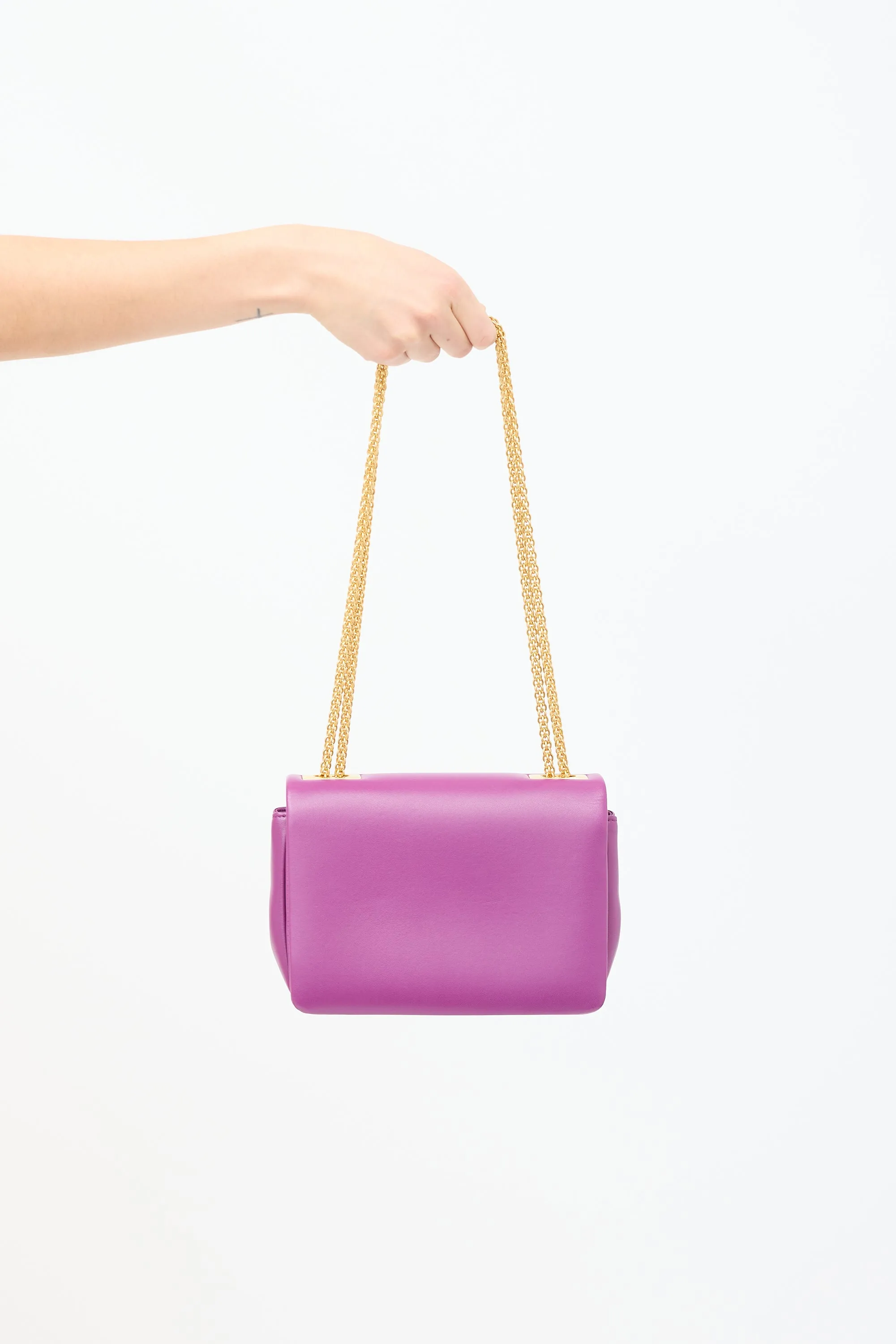 Purple Leather One Stud Flap Shoulder Bag