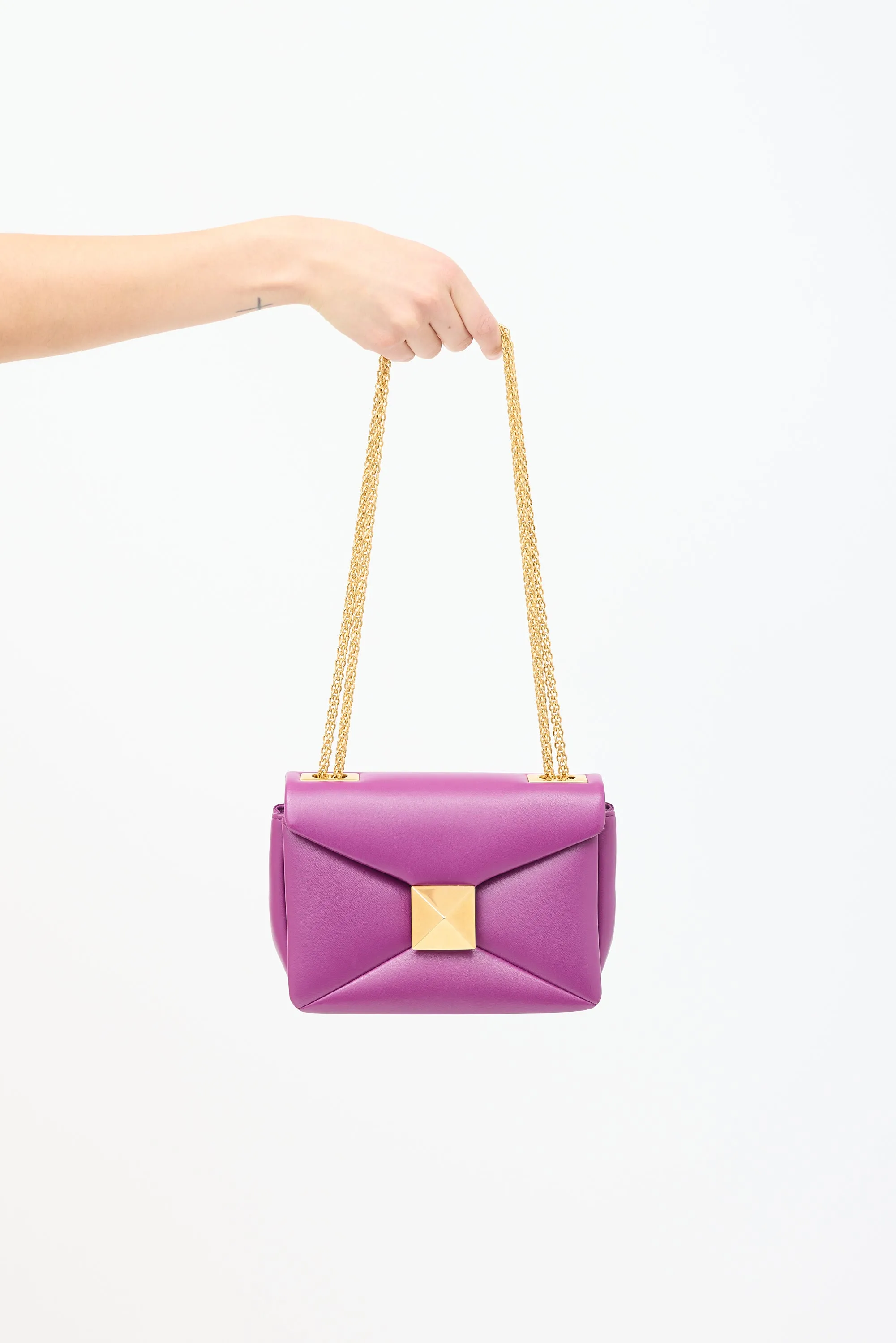 Purple Leather One Stud Flap Shoulder Bag