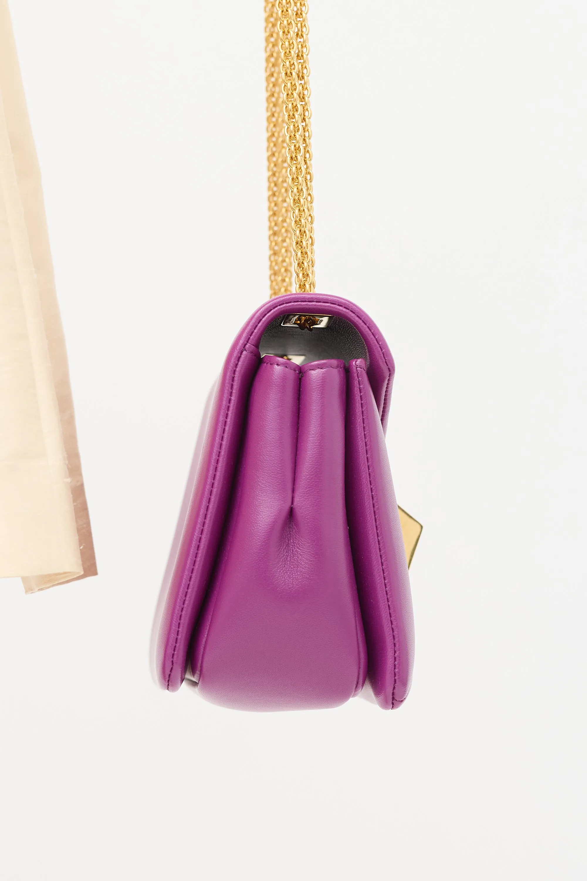 Purple Leather One Stud Flap Shoulder Bag