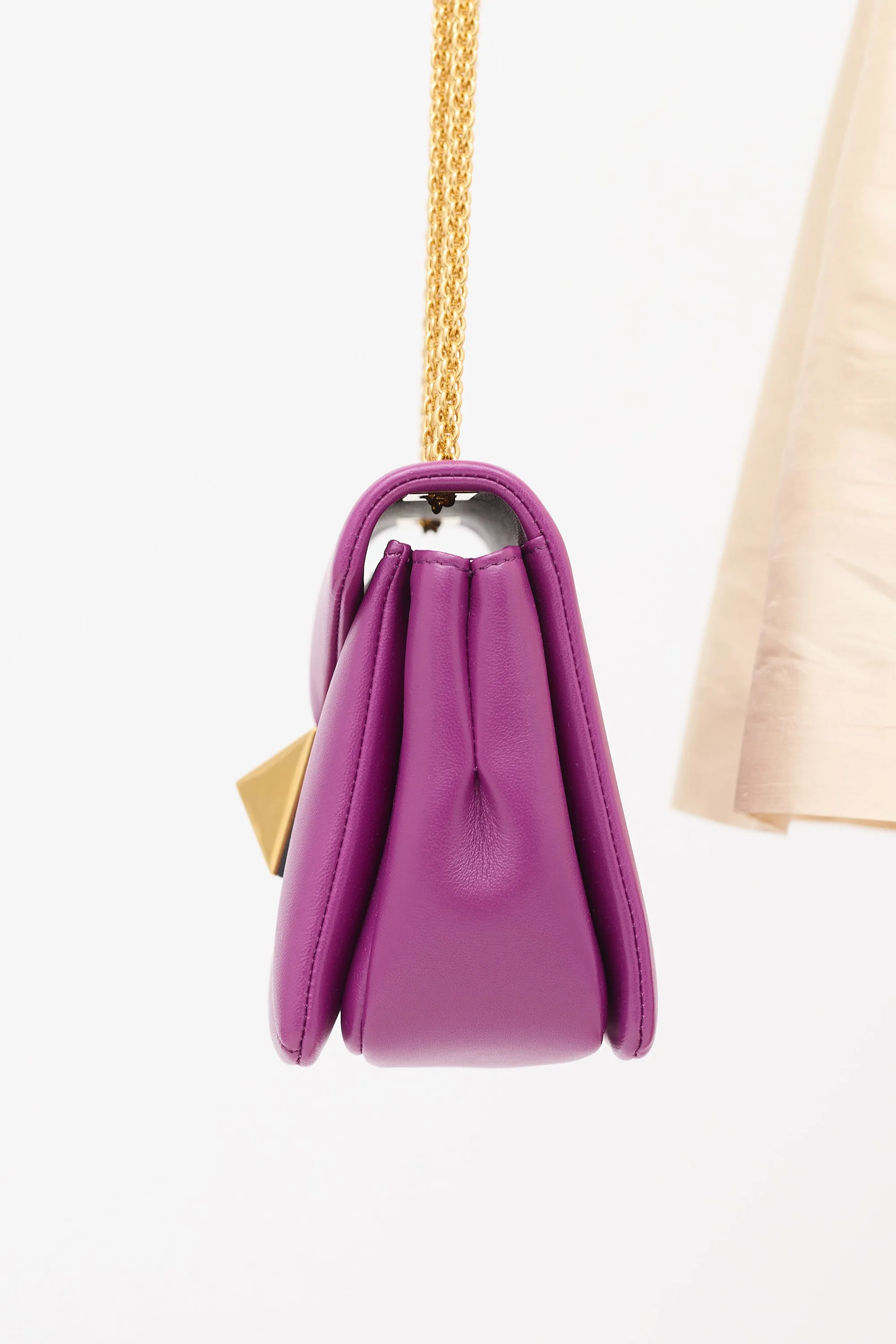 Purple Leather One Stud Flap Shoulder Bag