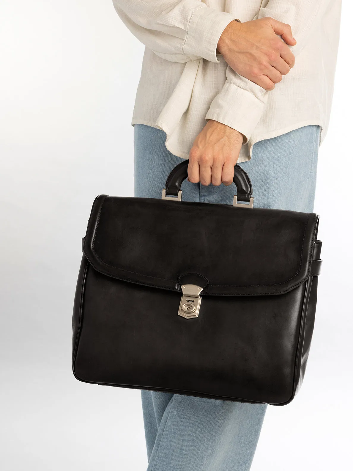 QUENTIN 011 - Black Leather Briefcase