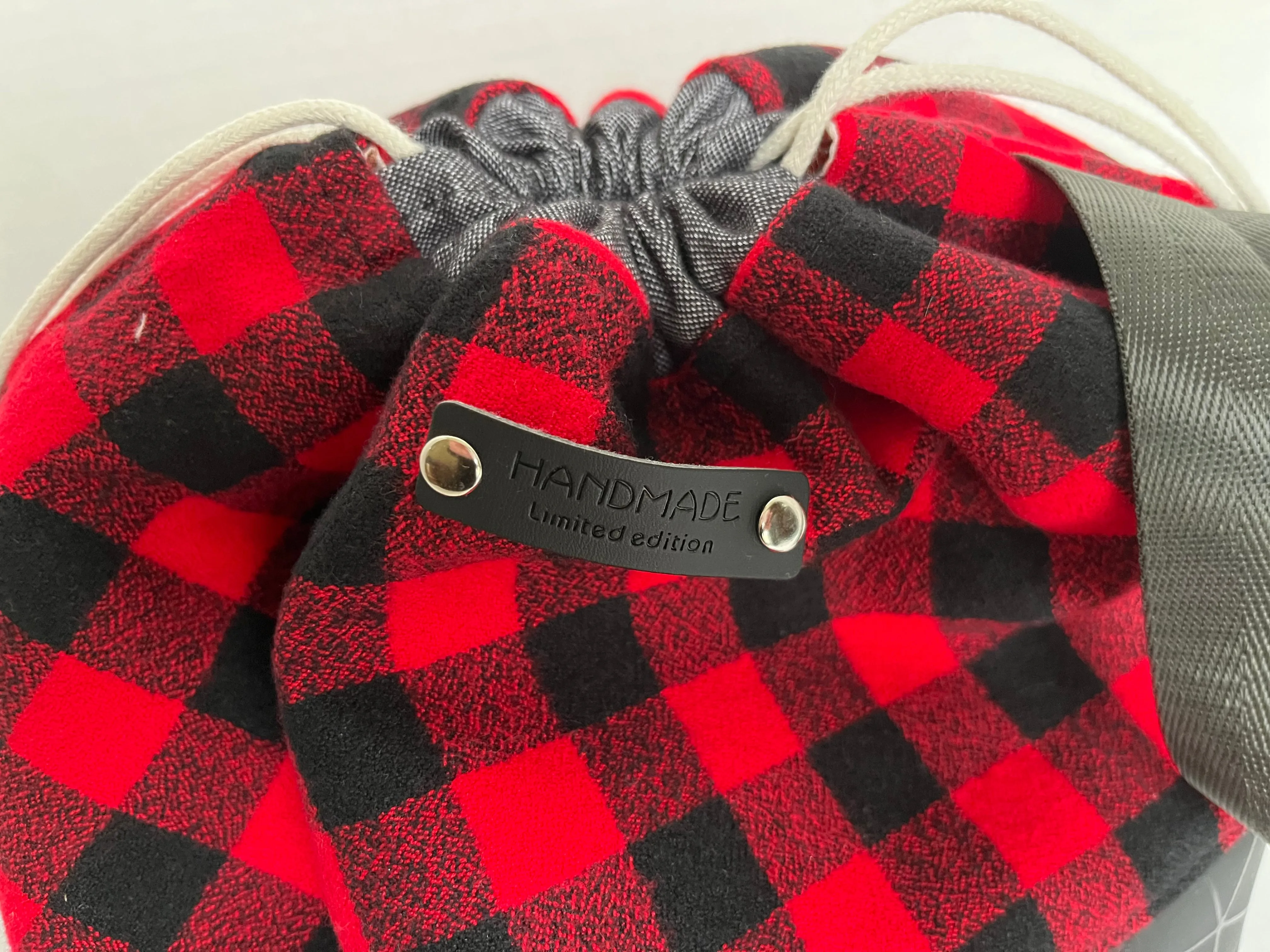 Red Buffalo Plaid Flannel Small Knitting Bag Set, Fall Project Bag, Finch Bucket Bag