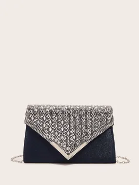 Rhinestone Decor Flap Clutch Bag