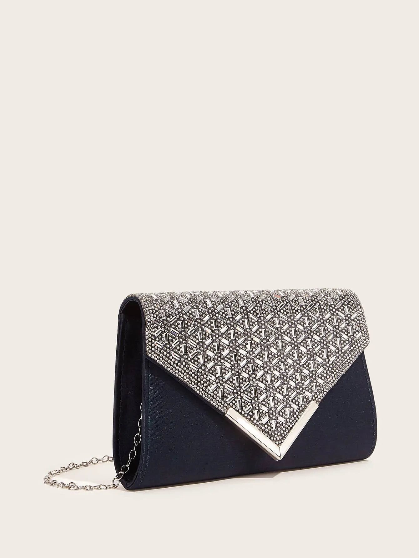 Rhinestone Decor Flap Clutch Bag