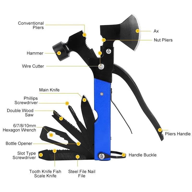 Saker Steel Hammer Axe Multitool for Camping