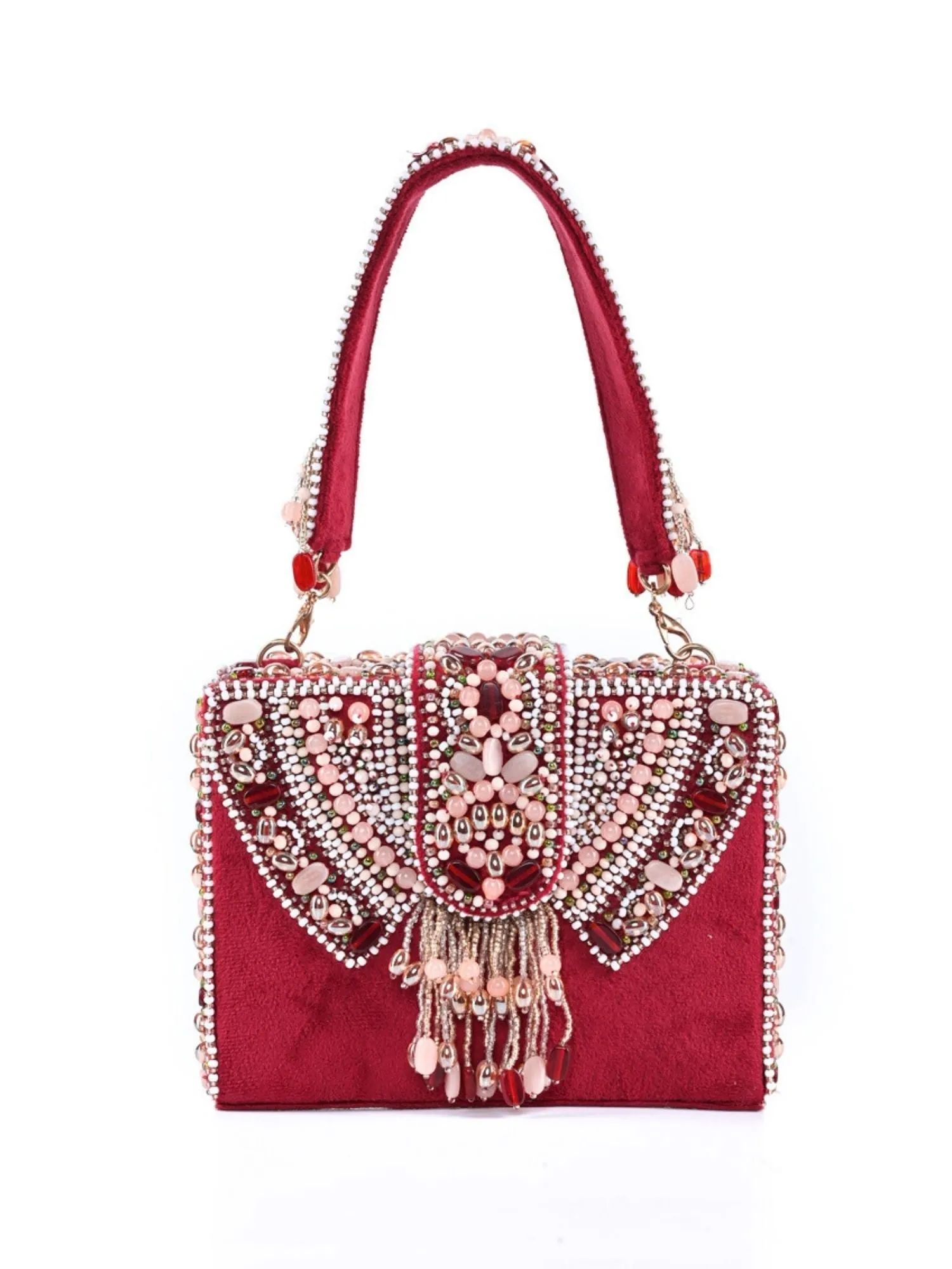 Sara Maroon Suede Embellished Box Bag