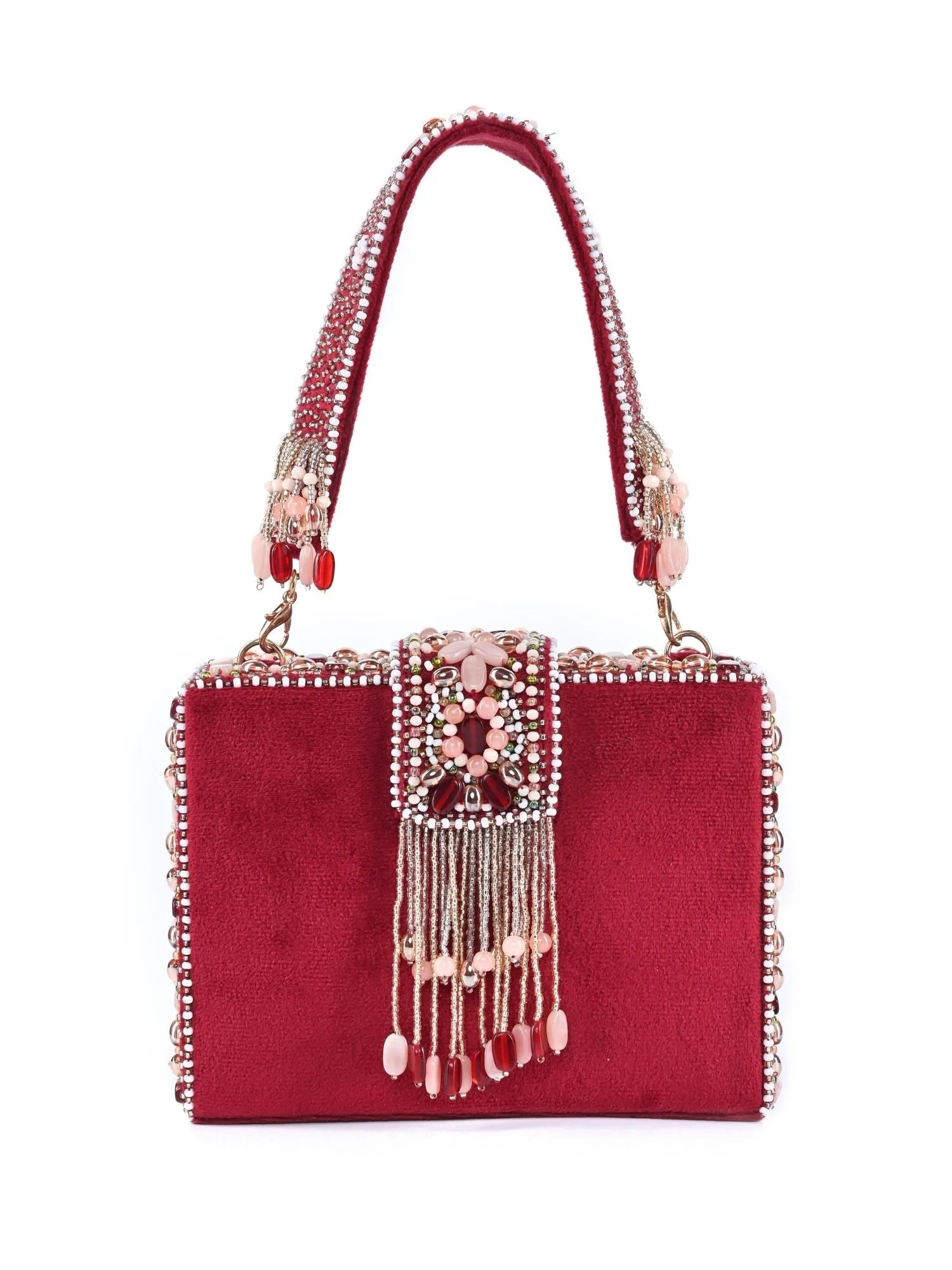 Sara Maroon Suede Embellished Box Bag