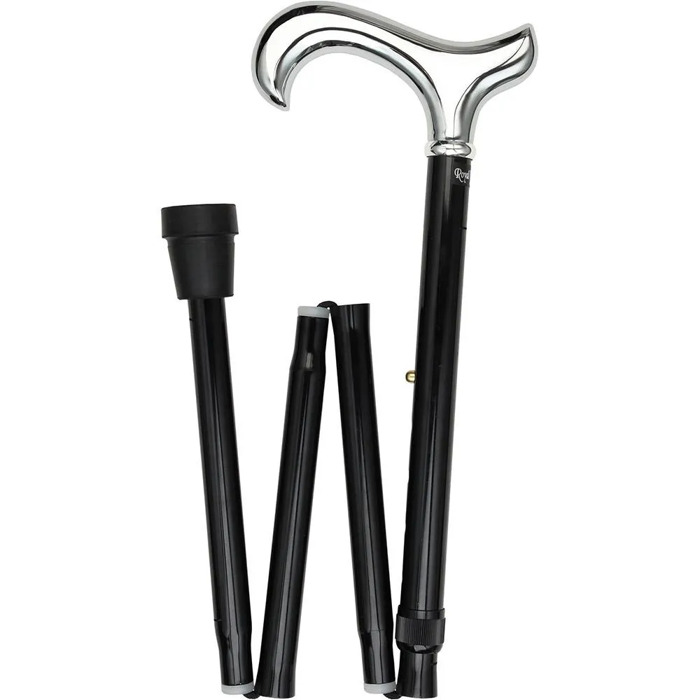 Scratch & Dent Chrome Plated Derby Walking Cane With Folding, Adjustable Black Aluminum Shaft V1795