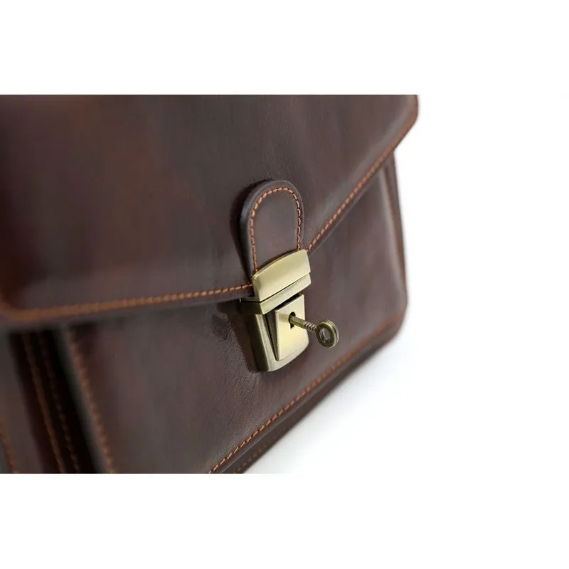 Small Full Grain Italian Leather Briefcase - Nine Stories