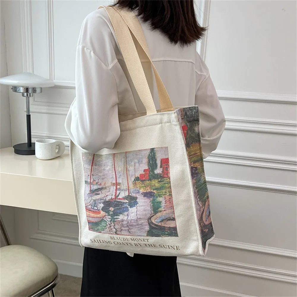 Sohiwoo Art Hoe Retro Flower Shopping Bag