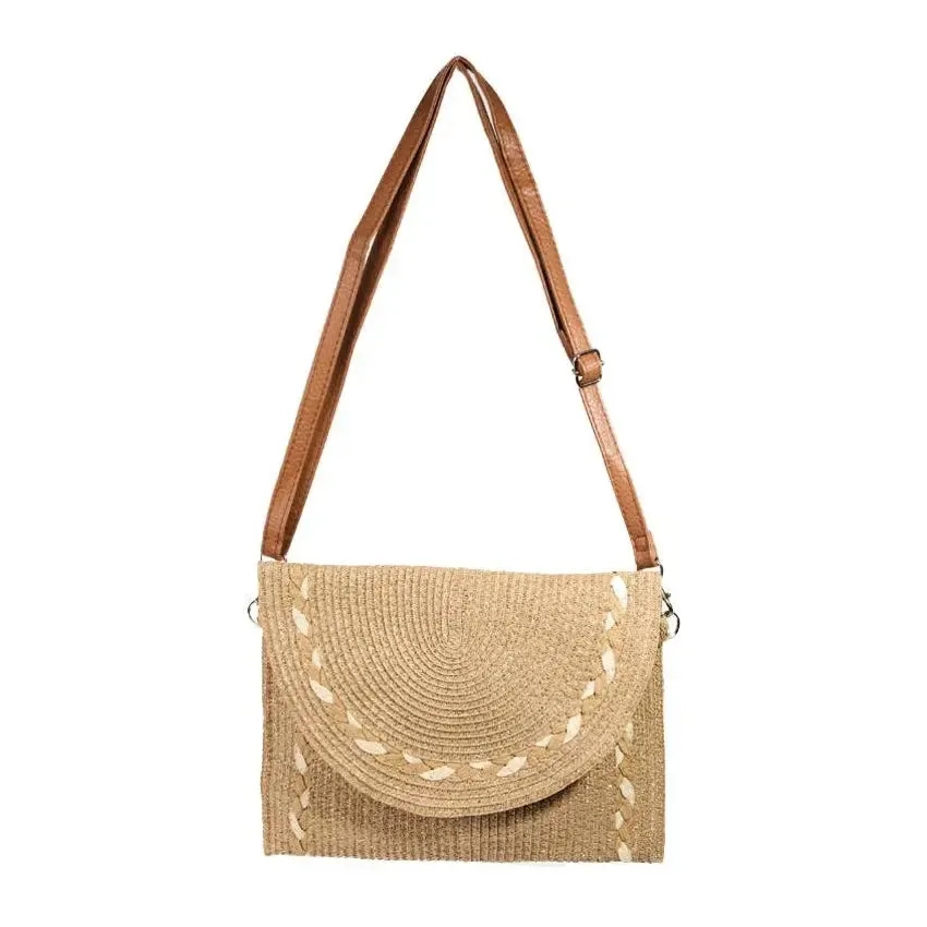 Straw Braid Envelope Crossbody Bag