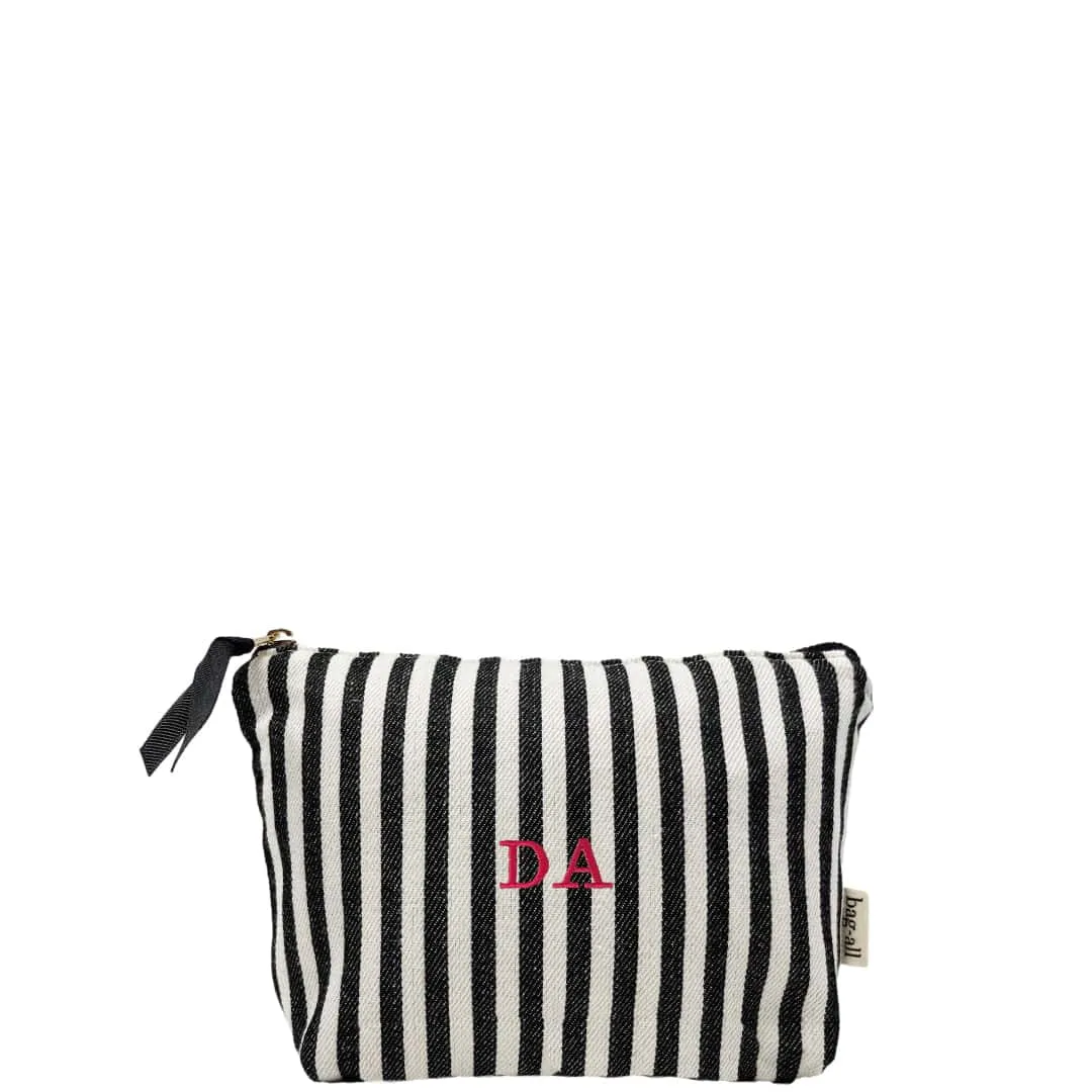 Striped Makeup Pouch, Coated Pink Lining