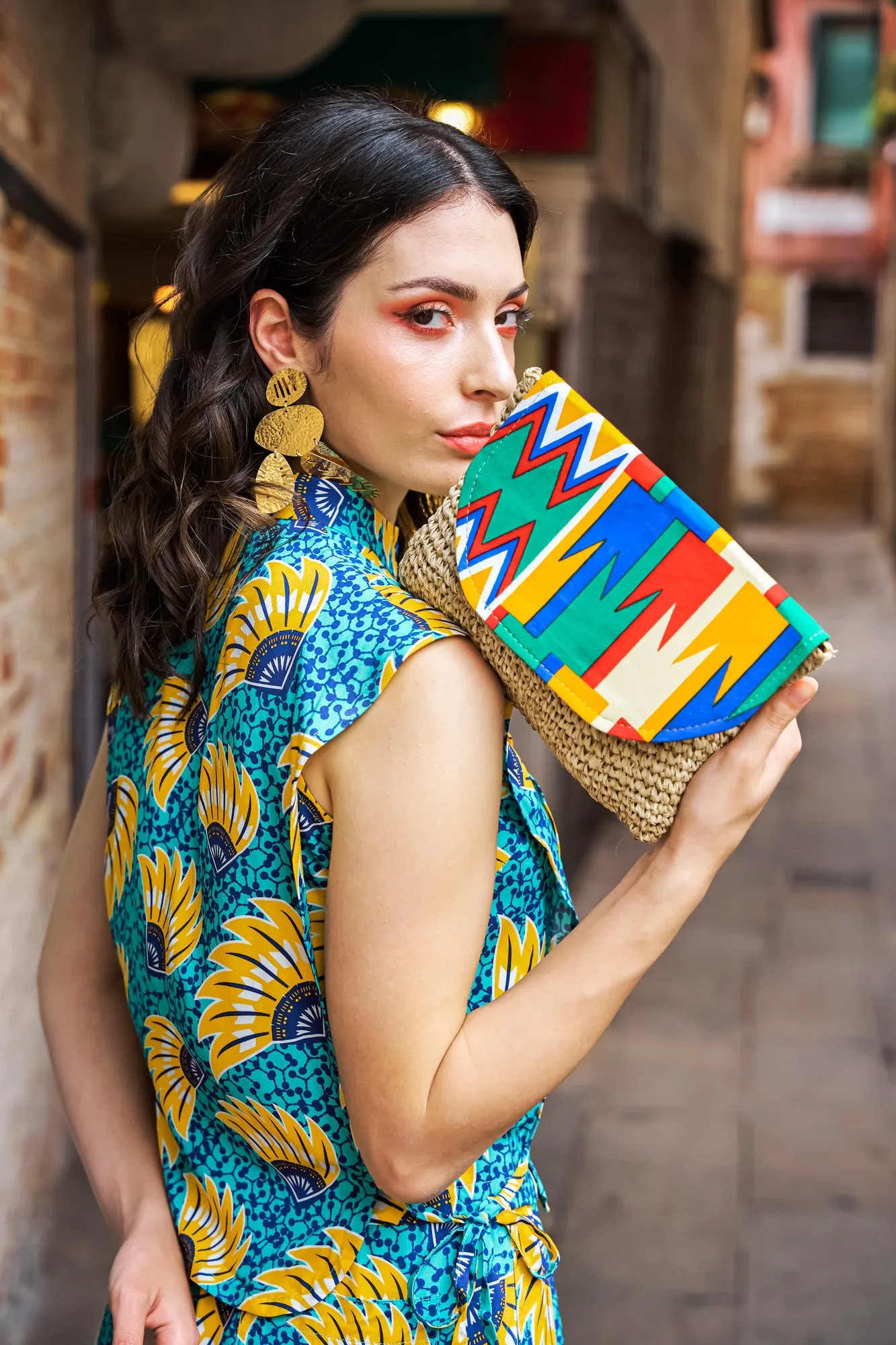 Style Clutch Bag - Yellow Kente African Ankara Wax Cotton Print