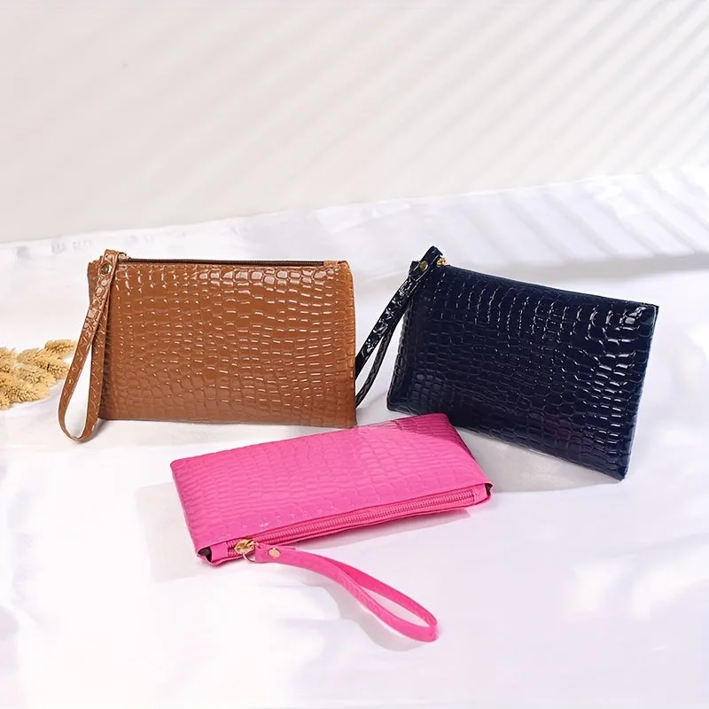 Stylish Crocodile Clutch Phone Bag Cosmetic Storage with Wristlet