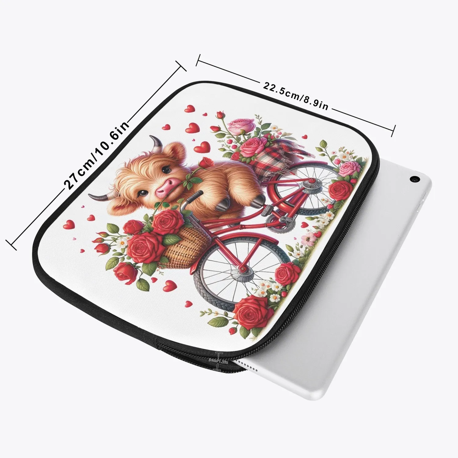 Tablet Sleeve - Highland Cow on Bike, awd-612