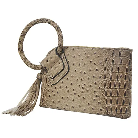 Tan NGIL Textured Fashion Faux Leather Mini Purse With Fringe Tassel