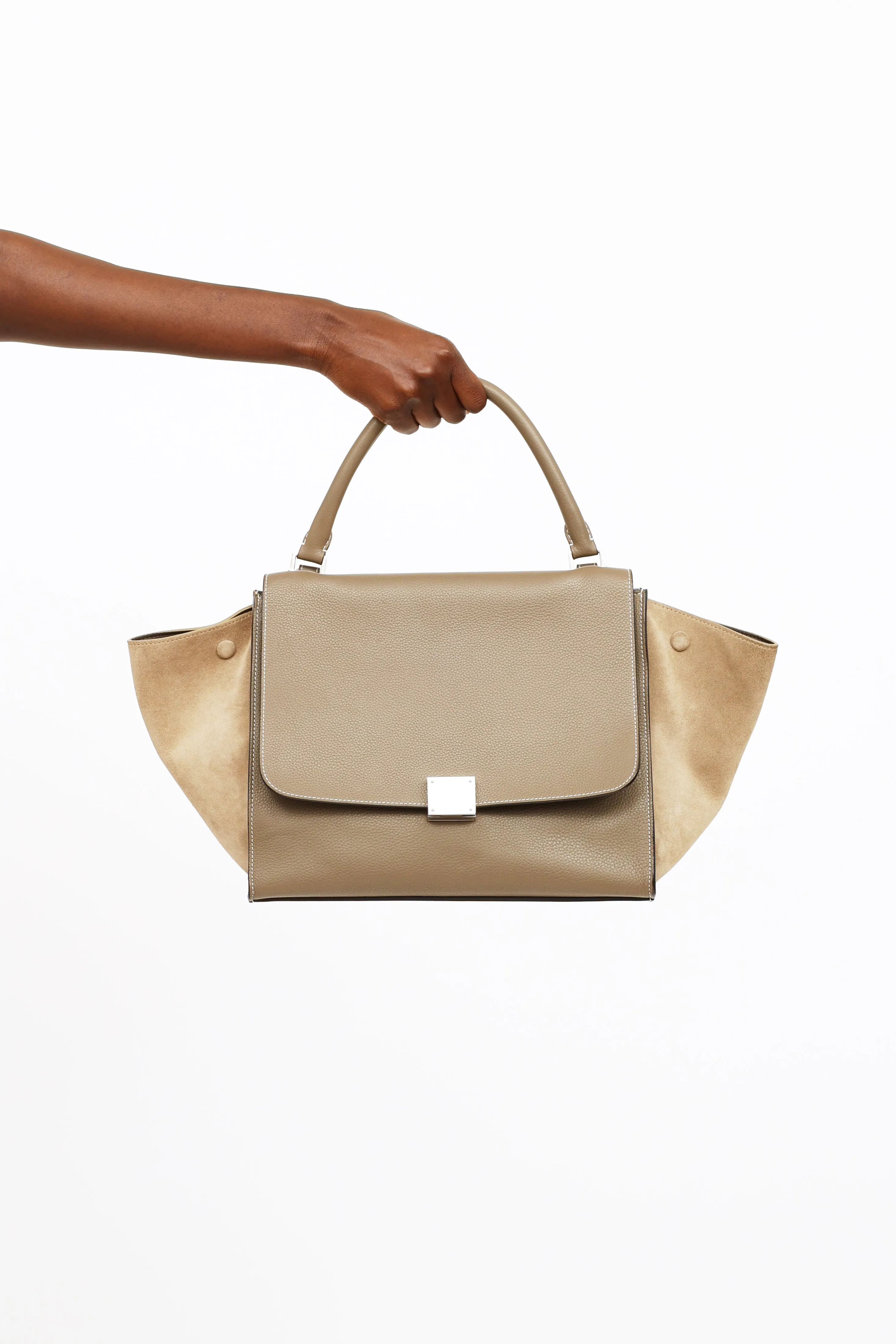 Taupe Leather & Suede Medium Trapeze Bag