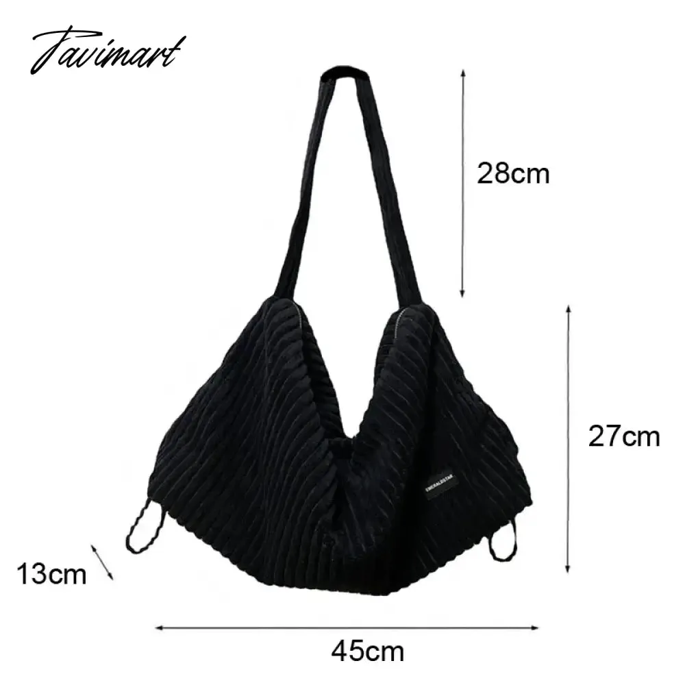 Tavimart Large Women Reusable Corduroy Shoulder Handbags Drawcord Shopping Bags Underarm Tote Bag With Zipper