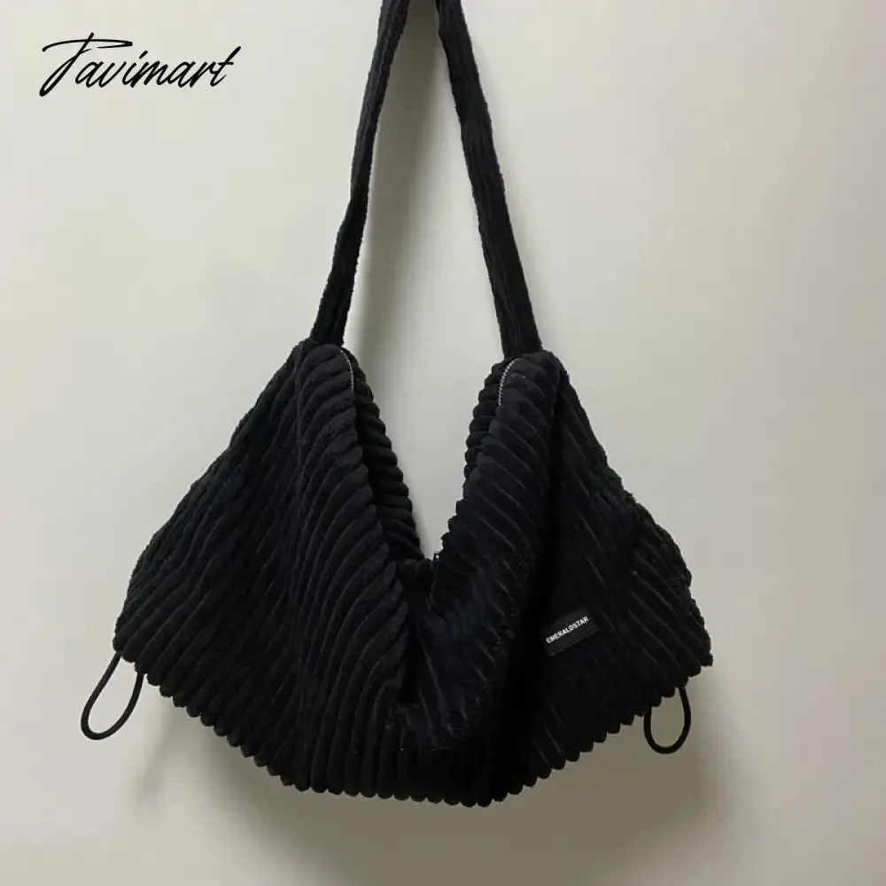 Tavimart Large Women Reusable Corduroy Shoulder Handbags Drawcord Shopping Bags Underarm Tote Bag With Zipper