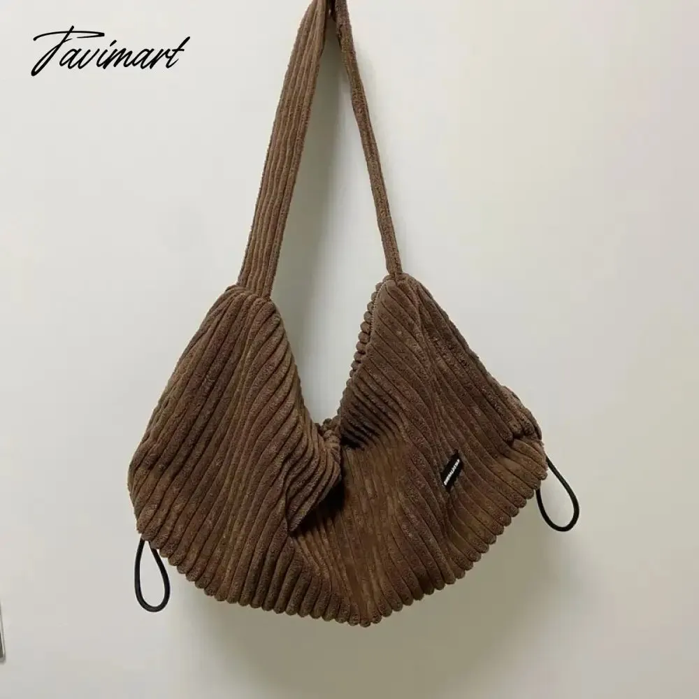 Tavimart Large Women Reusable Corduroy Shoulder Handbags Drawcord Shopping Bags Underarm Tote Bag With Zipper