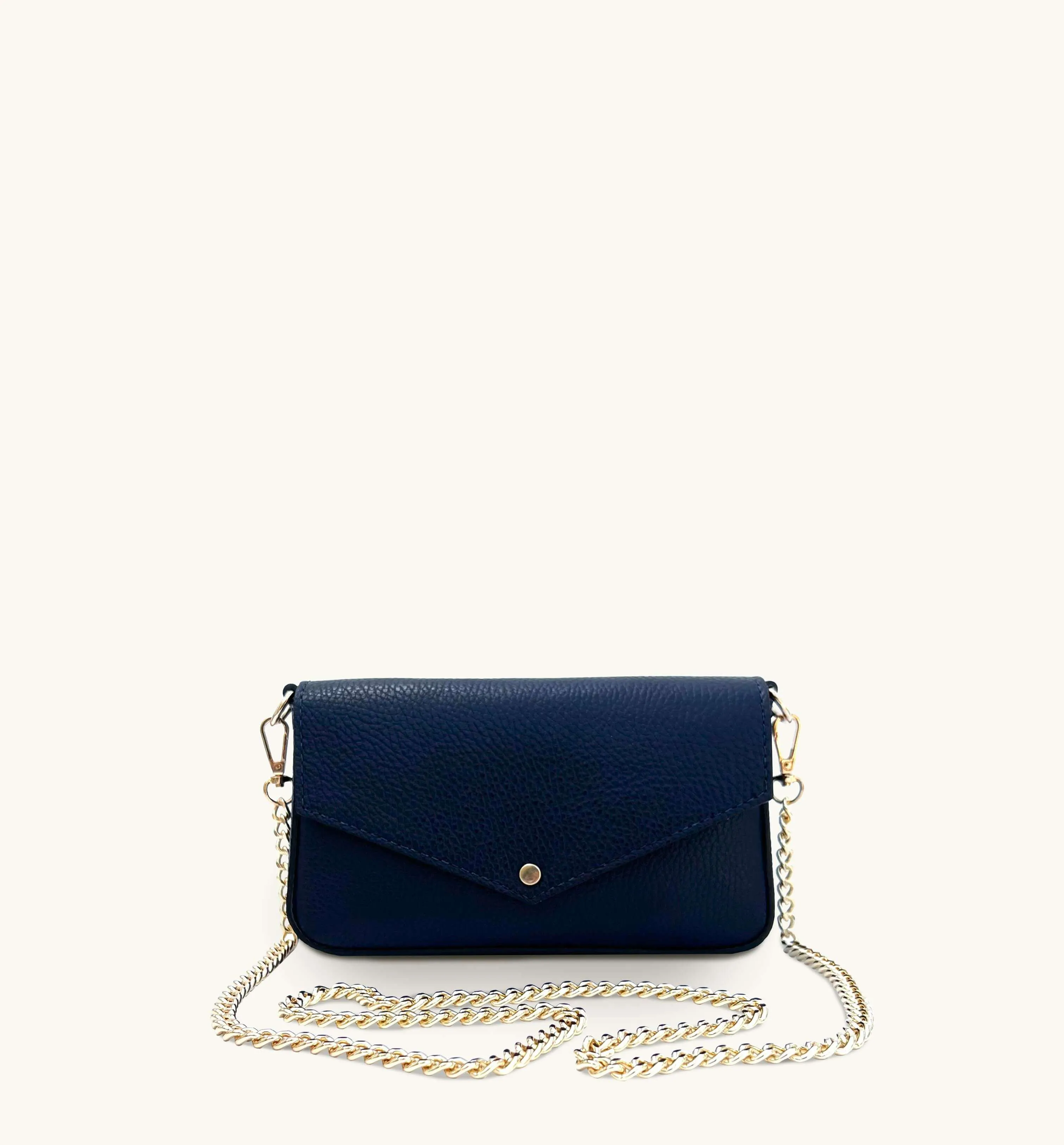 The Munro Navy Leather Shoulder Bag