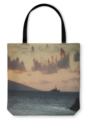 Tote Bag, Us Navy Ship At Sunset