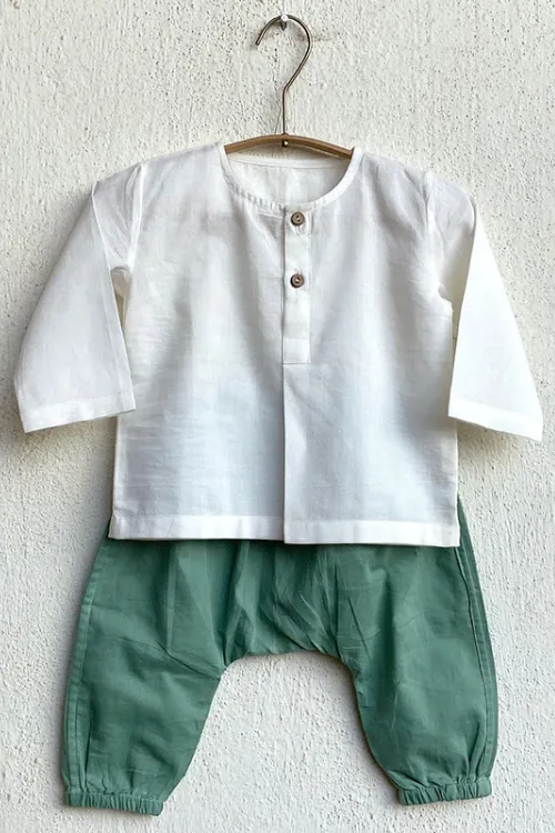 Unisex Organic Koi Bag - Koi Mint And White Kurta With Mint Pants