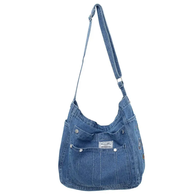 Uniwim Denim Women's Bag New Eco Reusable Ladies Handbags Canvas Shopping Travel Shoulder Bags Unisex Jeans Crossbody Bag Shoppers