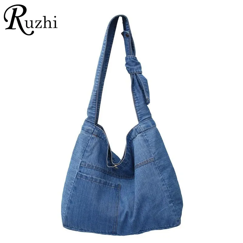 Uniwim Denim Women's Bag New Eco Reusable Ladies Handbags Canvas Shopping Travel Shoulder Bags Unisex Jeans Crossbody Bag Shoppers