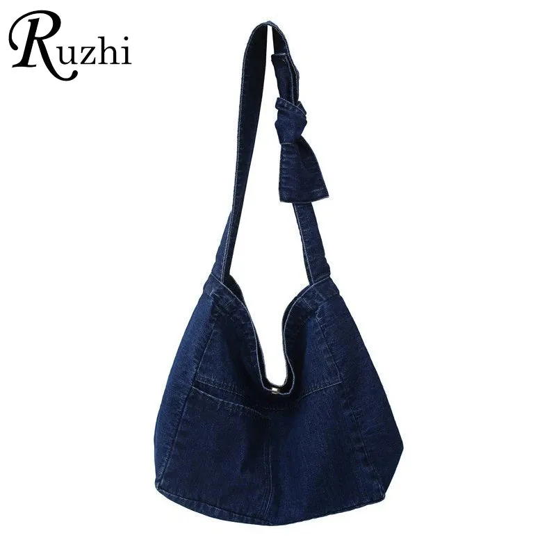 Uniwim Denim Women's Bag New Eco Reusable Ladies Handbags Canvas Shopping Travel Shoulder Bags Unisex Jeans Crossbody Bag Shoppers