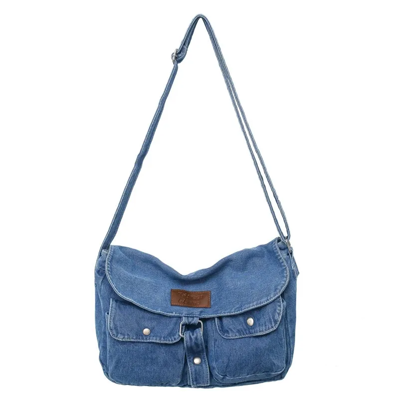 Uniwim Denim Women's Bag New Eco Reusable Ladies Handbags Canvas Shopping Travel Shoulder Bags Unisex Jeans Crossbody Bag Shoppers