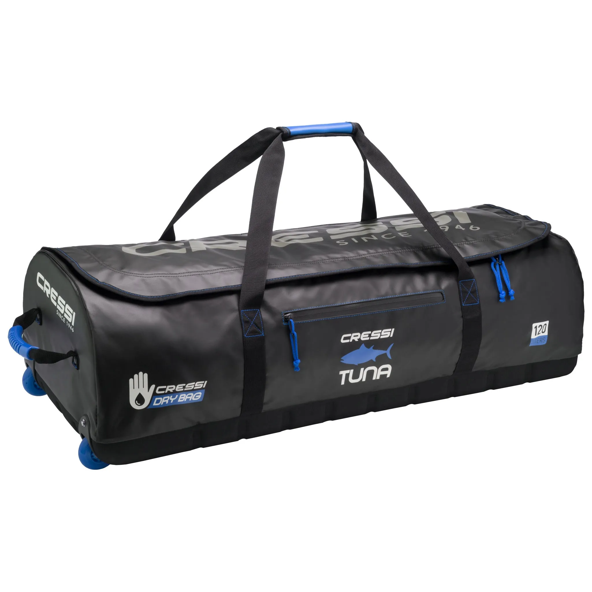 Used Cressi Tuna Dry Wheeled Bag - Black/Blue