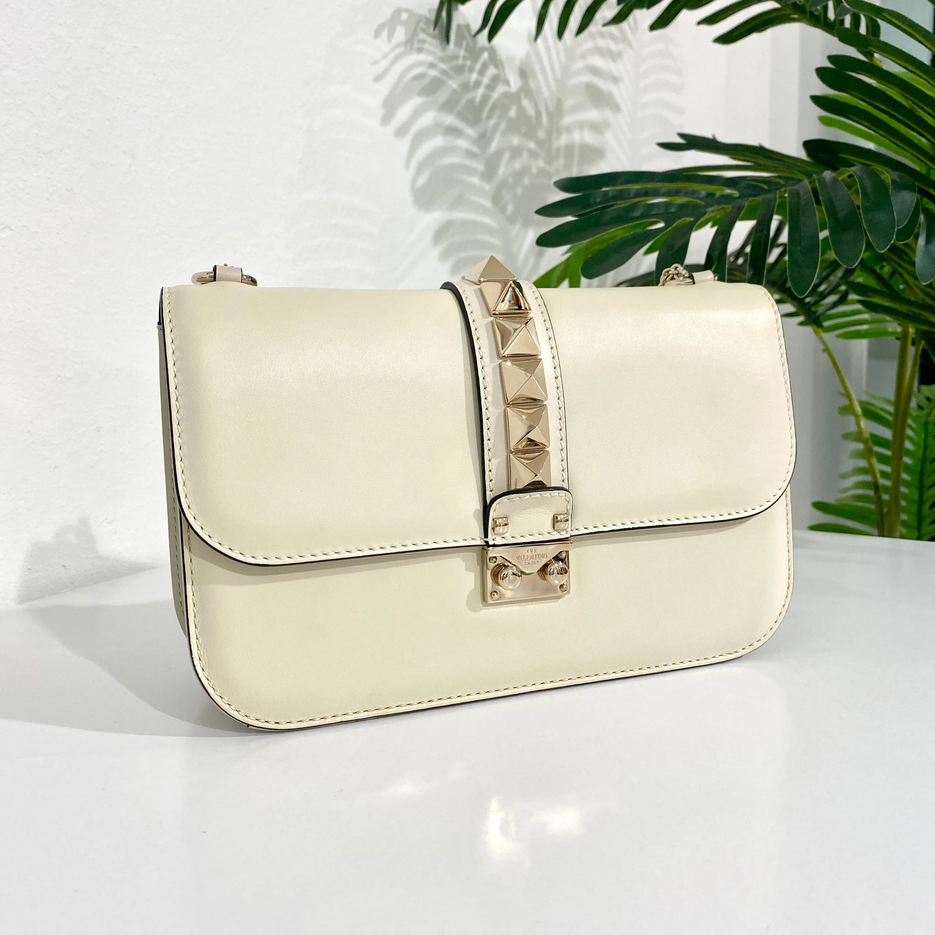 Valentino Cream Glam Lock Flap Bag