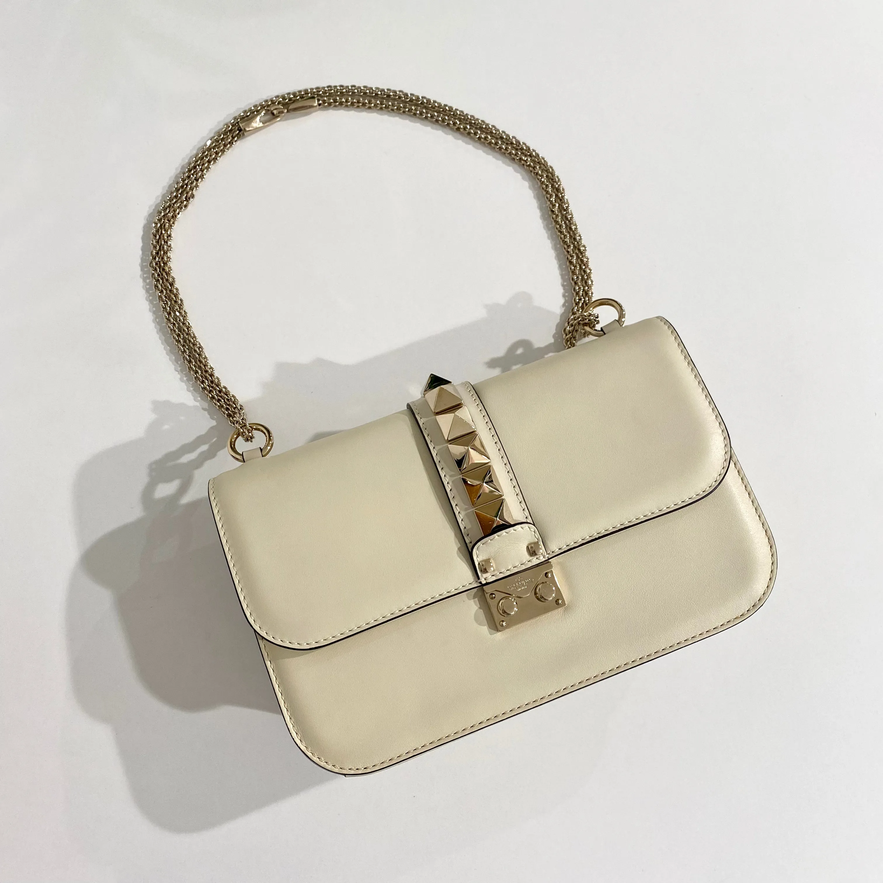 Valentino Cream Glam Lock Flap Bag