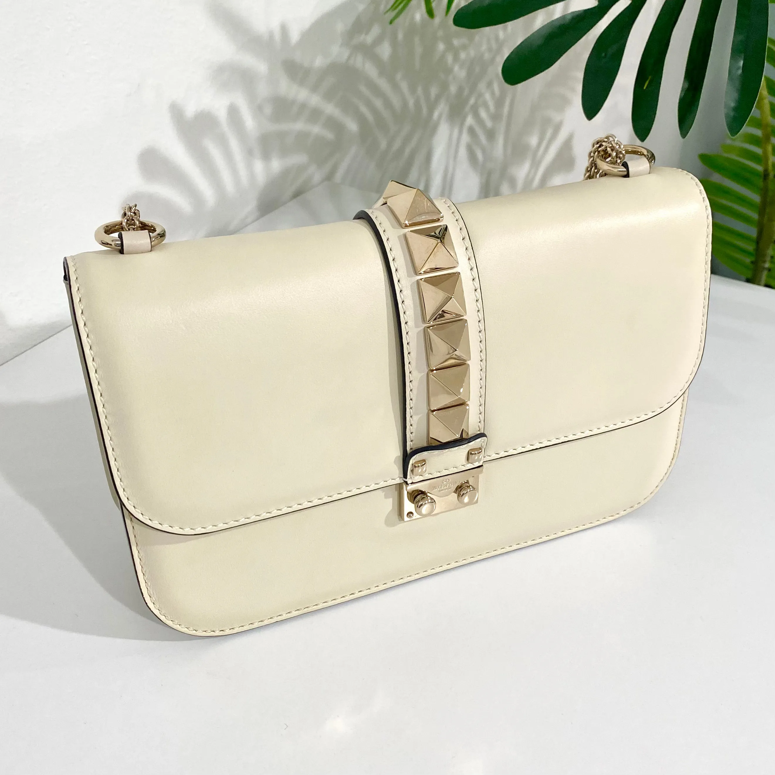 Valentino Cream Glam Lock Flap Bag