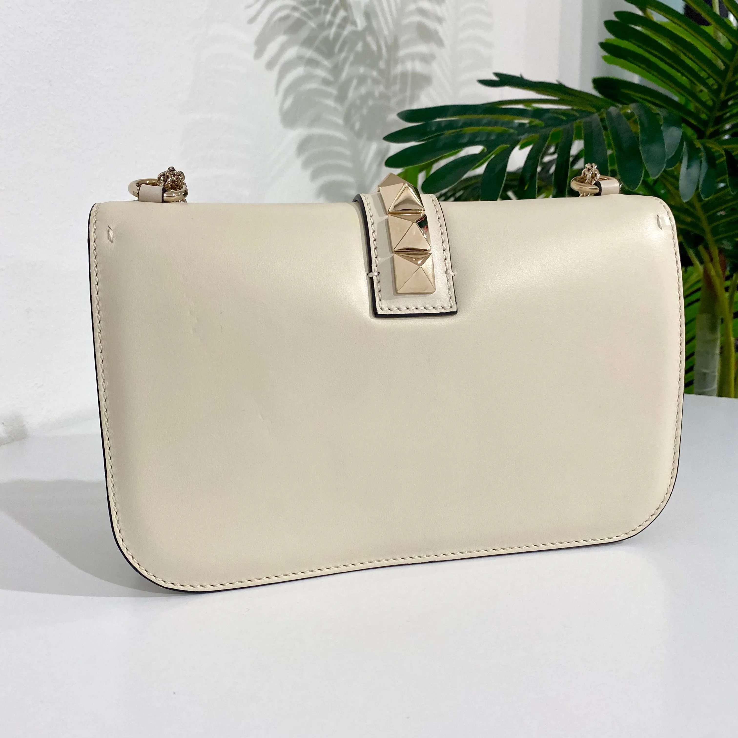 Valentino Cream Glam Lock Flap Bag