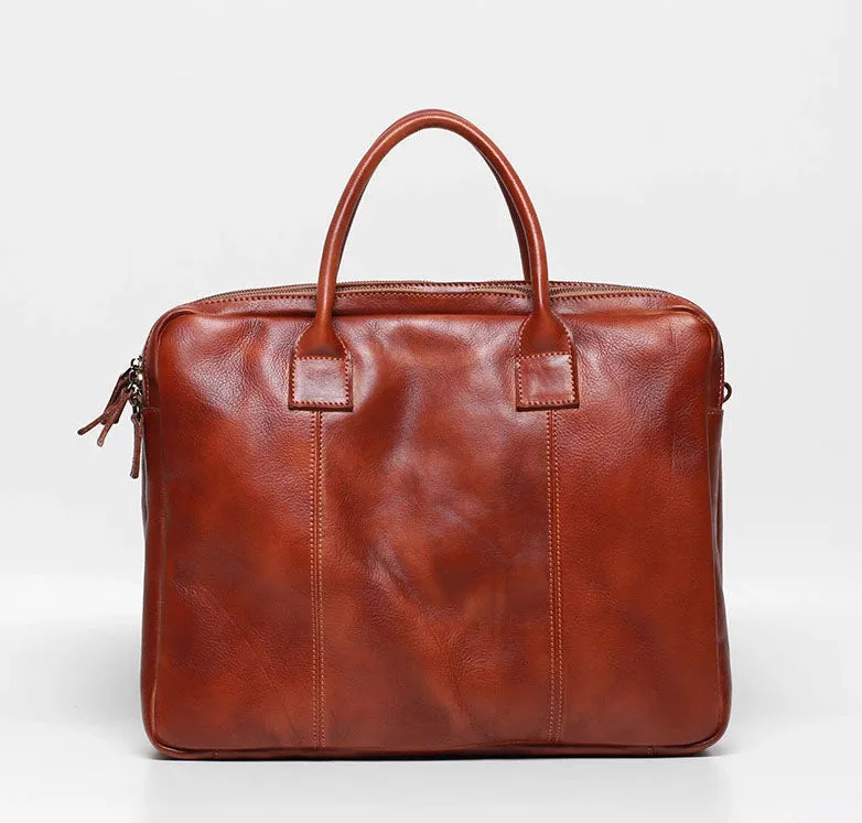 Vegetable Tanning Leather  Large Briefcase,Business  Laptop Handle Bag